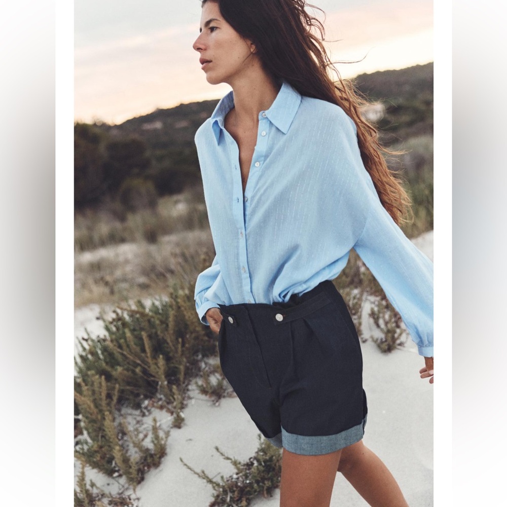 ZARA OVERSIZED STRIPPED METALLIC THREAD SHIRT